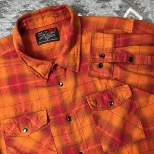 Troll Co. Dirty Hands Clean Money Flannel Shirt Mens 2XL Orange Red Plaid